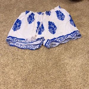 White/Blue Embroidered Shorts